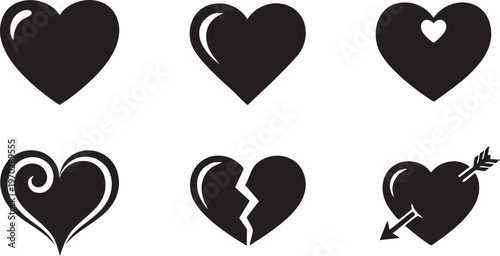 Black heart collection diverse heart shapes and symbols of love loss and passion