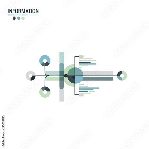 Abstract infographic with geometric shapes representing data visualization and information flow.