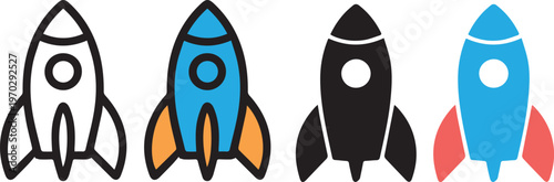 modern rocket icon set
