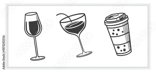 Simple Drink Vector Icon Collection Featuring Coffee Tea and Soft Drinks Set