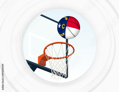 North Carolina Flag Themed Basketball in Motion, Scoring Moment in Basketball Game.