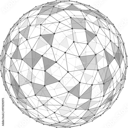 Fotografía Abstract geometric low poly sphere with wireframe triangles and subtle gray face