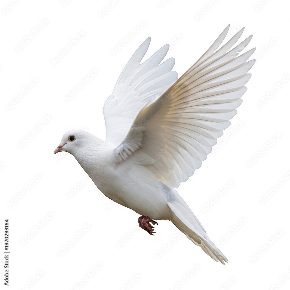 Obraz premium A white dove in flight with wings spread png