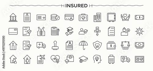 Life Insurance icon set. Isolated icons. Assurance icon. Pack of insured, safety, assurance, safe, security and more.