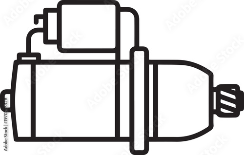 Premium Vector Icon of Starter Motor with Pinion Gear for Automotive Engineering, Mechanical Systems, Automotive Repair Guides, Technical Manuals, Automotive Training, Vehicle Diagnostics