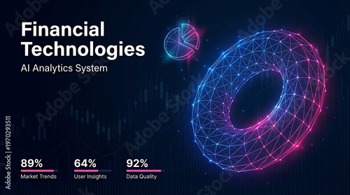 Futuristic torus and pie chart with financial data abstract technology finance analytics