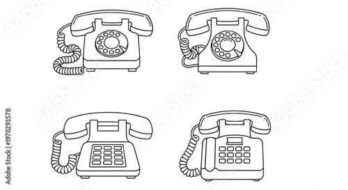 Evolution of the telephone a collection of vintage  outlines