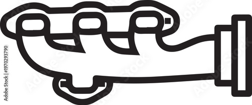 Professional automotive exhaust manifold with flanges vector icon for mechanical engineering schematics, automotive repair manuals, engine diagnostics, automotive design documentation