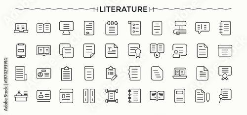 Literature icon. Thin linear style icons. Author icon set in linear style. Containing writer, typing, writing and pen, handwriting and more.