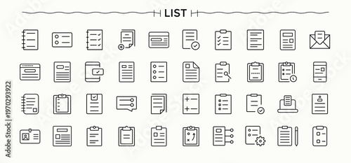 List icon set. Document And Files line icons with editable stroke. Icons for UI design. Document icon set. Editable stroke. Vector collection.
