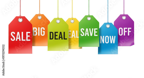 Colourful hanging sale tag  isolated on transparent background. 