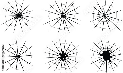 Six Abstract Radial Crack Patterns On White broken