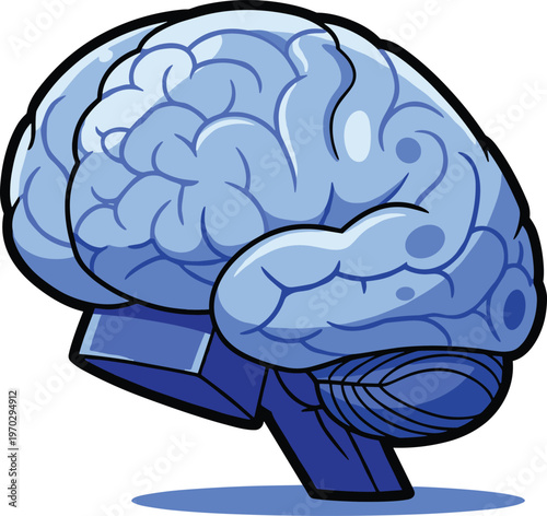 Human brain side view vector illustration with detailed anatomy of cerebrum and cerebellum.