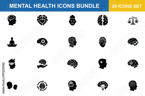 Mental health icons bundle for psychological well-being and awareness