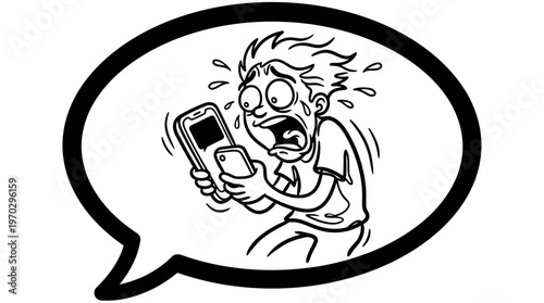 Minimalist Speech Bubble with Texting Fail Cartoon Line Art, Monochrome Vector Illustration of Digital Humor