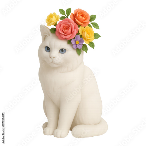 PNG Floral-crowned cat illustration beauty.