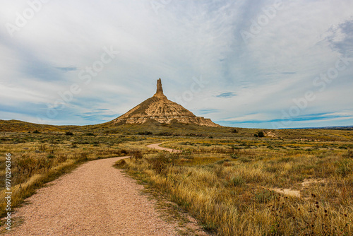 Scenic view from the trail at Chimney Rock National Historic Site in Nebraska.	