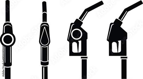 Gas pump nozzle vector icons set for fuel station signage and industrial refueling service business.