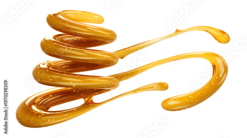 Golden honey swirl separately isolated PNG on transparent background, sweet natural food ingredient for healthy eating and dessert topping