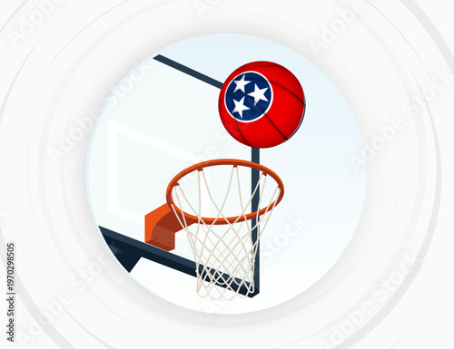 Tennessee Flag Themed Basketball in Motion, Scoring Moment in Basketball Game.