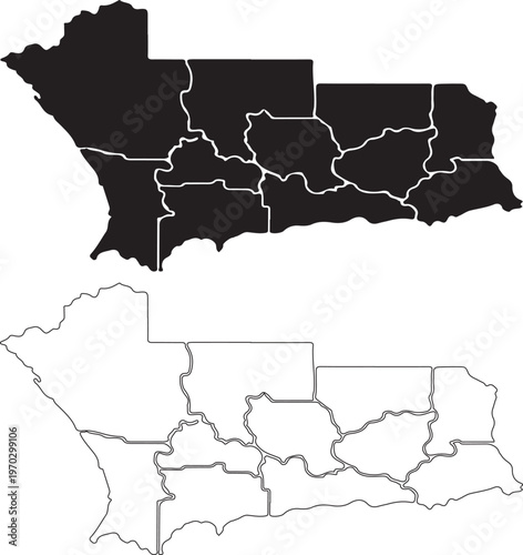 Black and white map of two neighboring countries