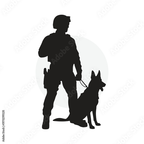 Military Soldier and Service Dog Silhouette Vector