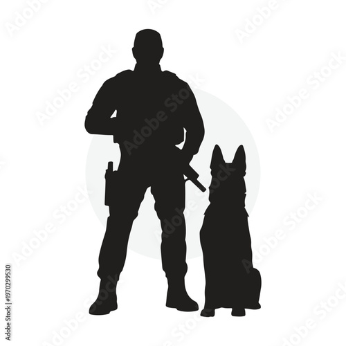 Military Soldier and Service Dog Silhouette Vector