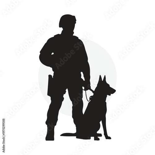 Military Soldier and Service Dog Silhouette Vector
