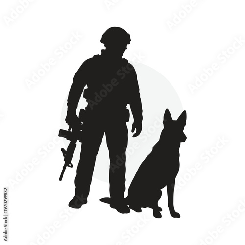 Military Soldier and Service Dog Silhouette Vector