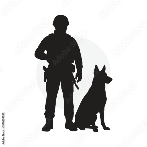 Military Soldier and Service Dog Silhouette Vector
