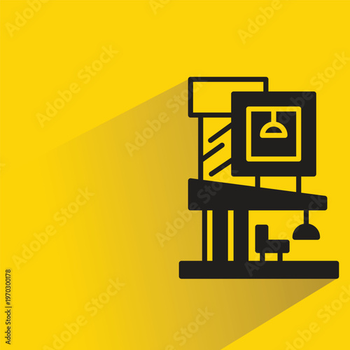 modern house building icon with shadow on yellow background