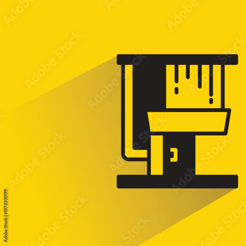 modern house building icon with shadow on yellow background