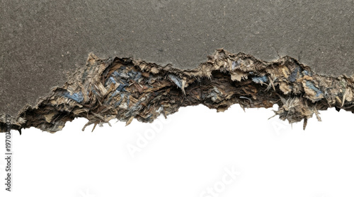 Textured Abstract Detail: Captivating close-up of torn material revealing the intricate details of its layers. Reveals a fusion of textures, colors, and subtle imperfections.