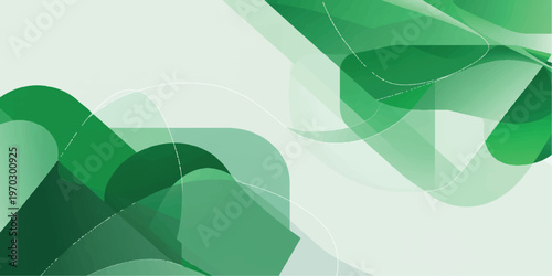 Green abstract background with leaves and waves