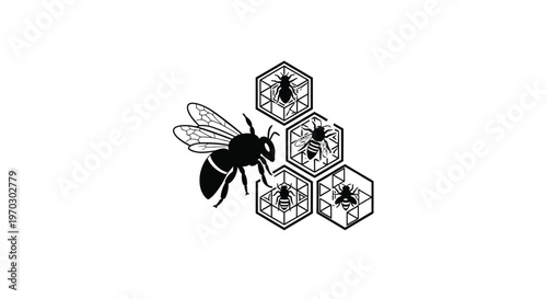 Honeycomb design with bees in black and white a striking silhouette