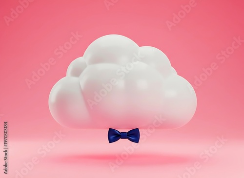 Minimal Floating Cloud With Elegant Bow Tie Cute Surreal Style Character Concept For Modern Design