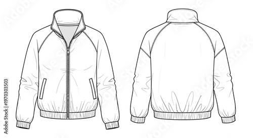 Unisex Bomber Jacket Front and Back View Fashion Illustration For Apparel Design Concepts