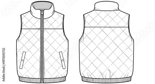Quilted Vest Fashion Flat Design for Apparel Design