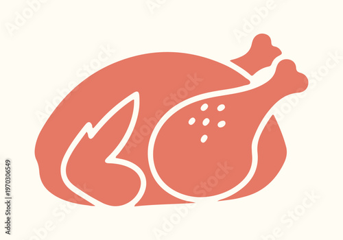 Roasted chicken or turkey icon illustration for thanksgiving dinner and restaurant menu design