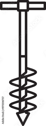 Professional Soil Auger with Spiral Bit Vector Icon for Agricultural Engineering, Construction Site Planning, Geotechnical Surveying, Land Development, Environmental Testing, and Precision