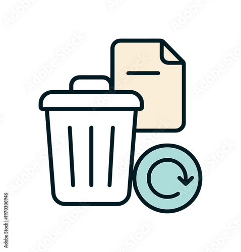 Soft delete and reversible data removal in digital systems for safer user operations, a simple trash bin combined with a small circular arrow and a