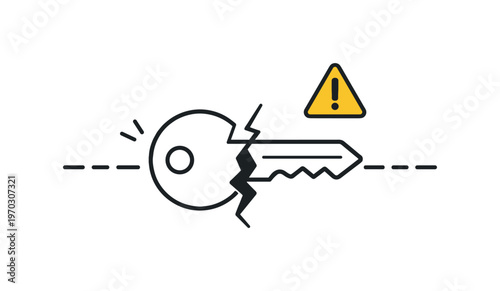 API key exposure risk and accidental credential leakage in development workflows, a simple key icon partially revealed with a small warning symbol and