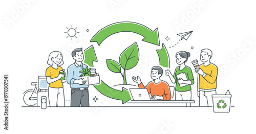 Employees adopting sustainable office habits and reducing environmental impact through mindful daily choices and shared responsibility initiatives