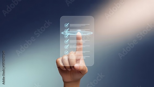 A finger presses a digital button on a futuristic touchscreen interface, representing a business concept of global communication and choice through modern mobile technology and internet network connec
