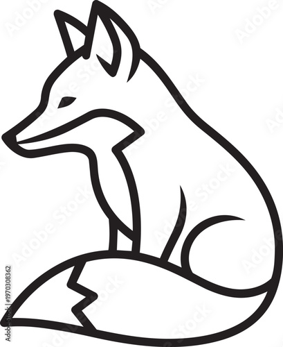 Artistic line drawing of a fox in profile, sitting pose
