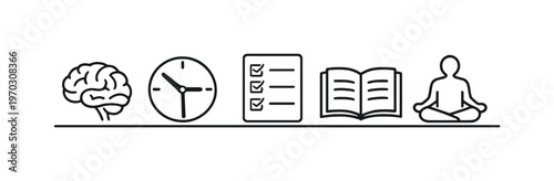 Focus management and distraction reduction for maintaining deep work and improving cognitive performance in busy environments, brain outline, no
