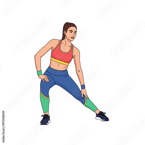 Young woman doing side lunge exercise for leg stretching