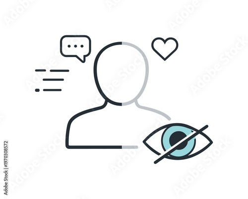 Shadow banning and reduced visibility in social platforms affecting content reach and engagement, a simple user profile partially faded with a small