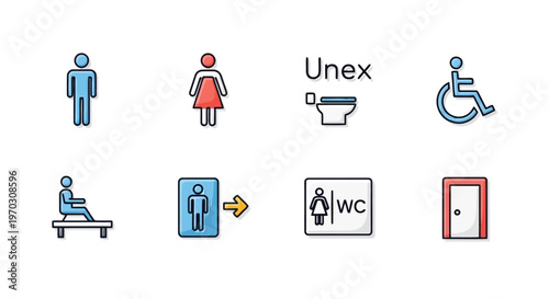 Public Restroom Gender Symbols and Handicap Accessibility Vector Icon Set for Bathroom Signage Design