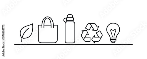 Sustainable lifestyle choices and eco-friendly daily habits for reducing environmental impact and responsible consumption, leaf, reusable bag, water